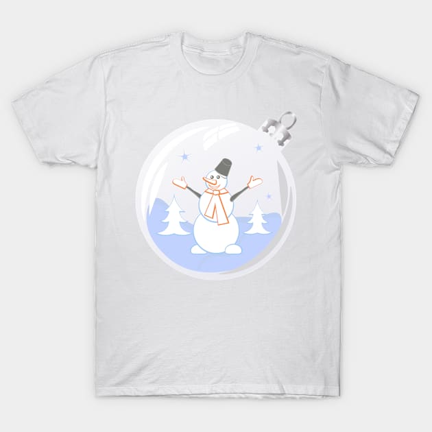 Happy snowman in glass Christmas bauble T-Shirt by Cute-Design